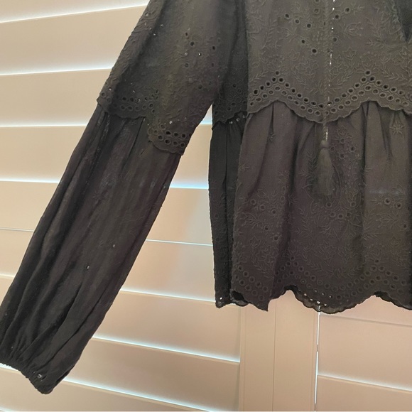 Ulla Johnson Eyelet Ruffled Peplum Top Black Size 0 - Picture 4 of 10